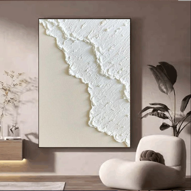 Décoration Murale  – Tableau à l’Huile Blanc en Relief 3D, Style Contemporain