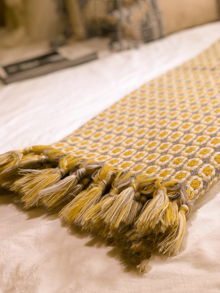 Plaid tricoté à franges – Couverture canapé douce et couverture de sieste