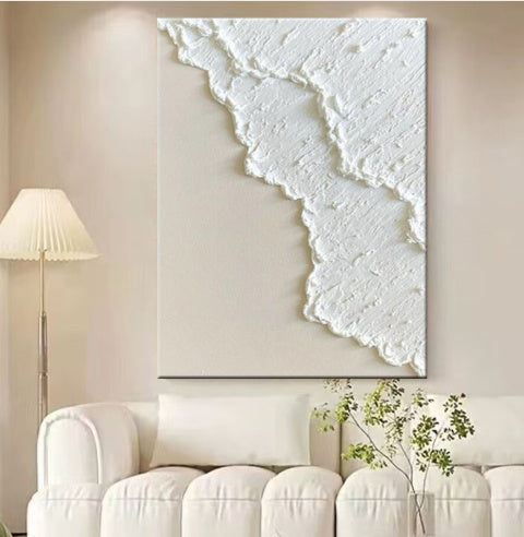 Décoration Murale  – Tableau à l’Huile Blanc en Relief 3D, Style Contemporain