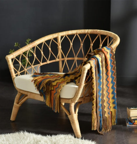 Petit plaid tricoté à franges – Couverture douce pour sieste et canapé