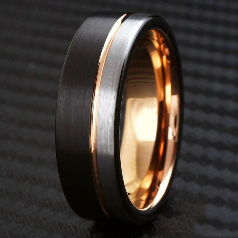 Bague tendance en tungstène noir et doré – 8 mm de robustesse