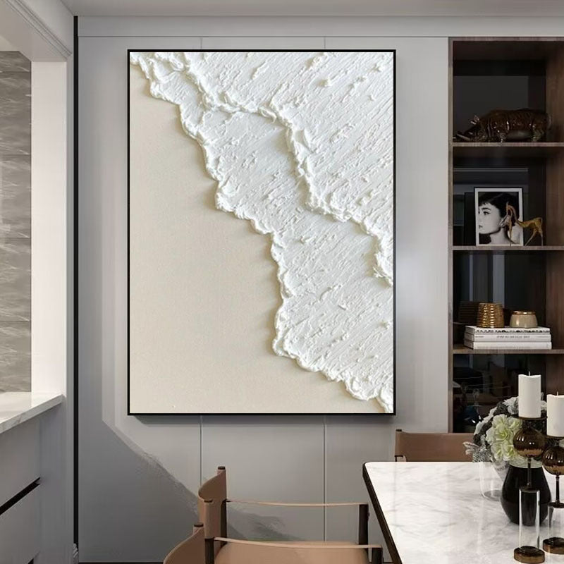 Décoration Murale  – Tableau à l’Huile Blanc en Relief 3D, Style Contemporain