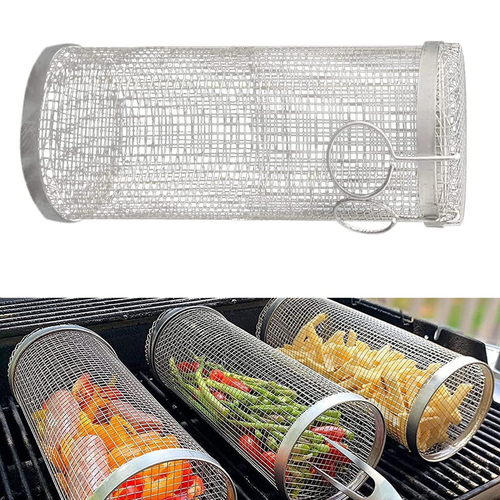 Panier de cuisson rotatif en métal – BBQ portable pour camping et cuisine extérieure