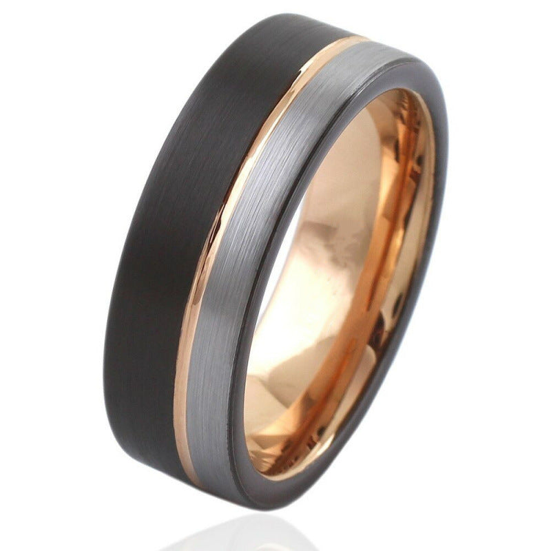 Bague tendance en tungstène noir et doré – 8 mm de robustesse