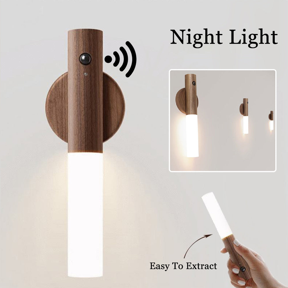 Lampe LED de Nuit avec Capteur de Mouvement – Recharge USB, Bois Élégant, Installation Magnétique