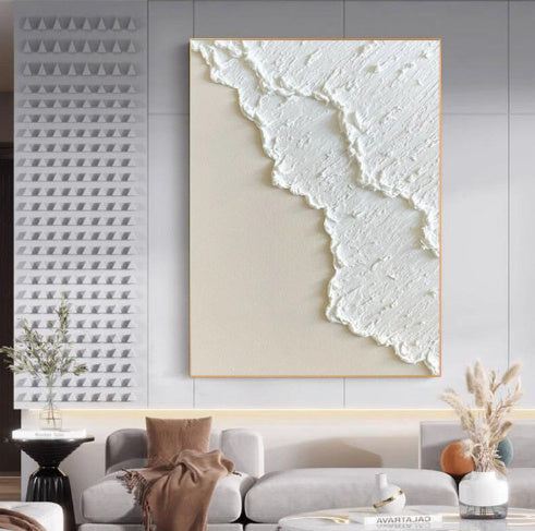 Décoration Murale  – Tableau à l’Huile Blanc en Relief 3D, Style Contemporain