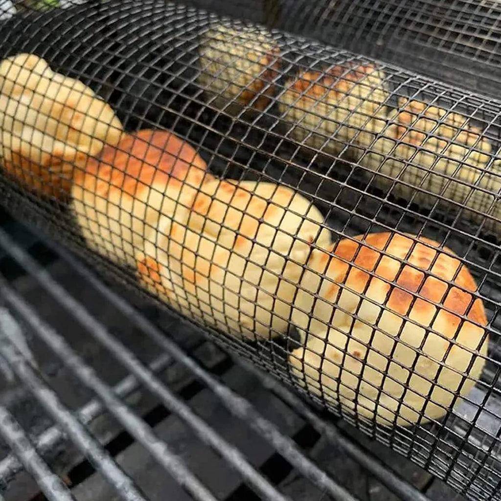 Panier de cuisson rotatif en métal – BBQ portable pour camping et cuisine extérieure
